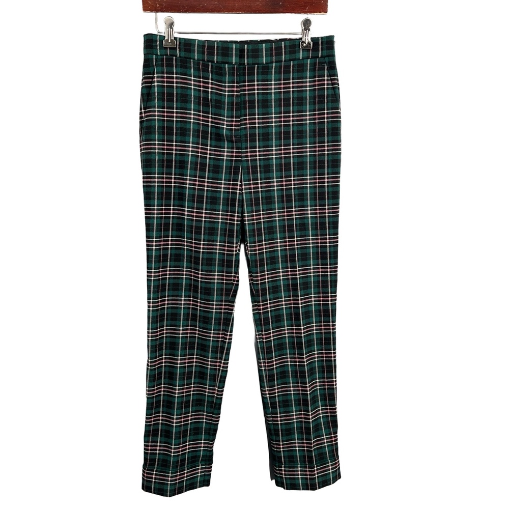 Ann Taylor‎ Green Plaid Pants Cuffed Ankle Preppy Smart Casual Size 0